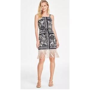 Tahari ASL Womens Black White Fringe‎ Knee-Length Sheath Dress 10 NWT